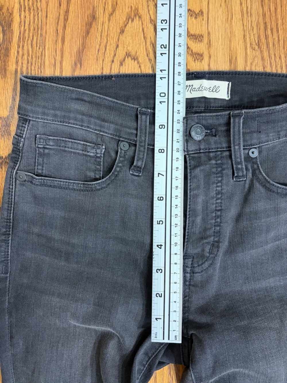 Madewell 9" High-Rise Black Sea Skinny Jeans with Distressed Knees Raw Hem sz 27 - Picture 8 of 13